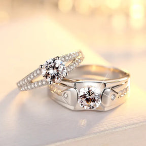 Pair of Adjustable Engagement Couple Rings set With Box