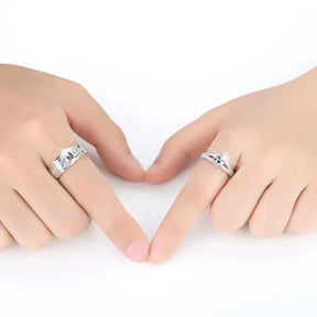 Pair of Adjustable Engagement Couple Rings set With Box